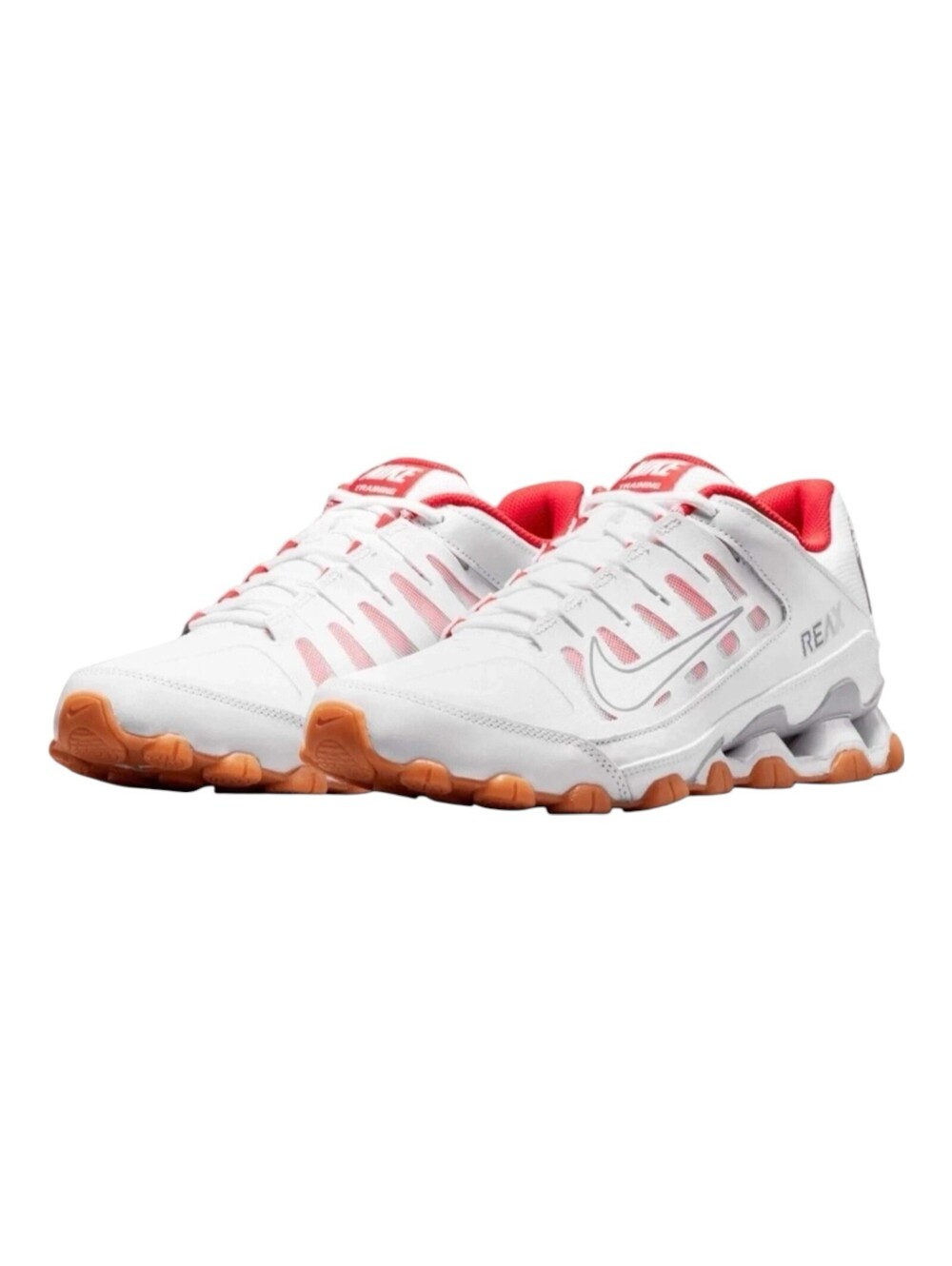 Nike Reax 8 TR Mesh Shoes Mens White Wolf Grey Training Gum Sole 621716 103